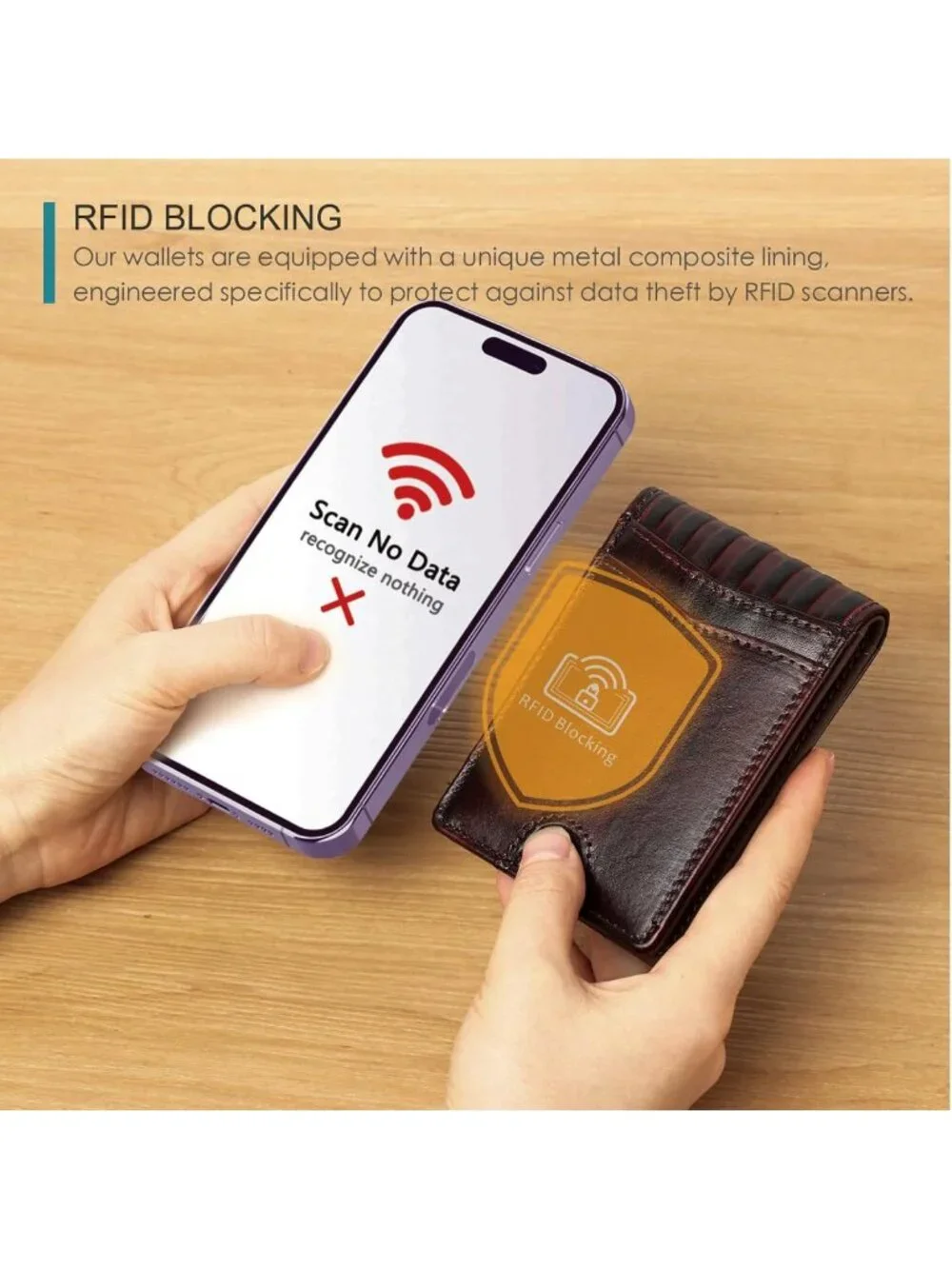 Men's Bifold Leather Wallet with RFID Blocking, 12 Card Slots, USA Flag Design